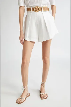 ZIMMERMANN Acacia Belted Linen Tuck Shorts in at Nordstrom, Size 0P