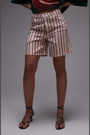 Topshop Stripe Mid Thigh Denim Shorts in at Nordstrom, Size 6 Us