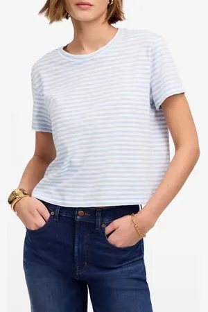Madewell Stripe Boxy Crop Slub T-Shirt in at Nordstrom, Size X-Large