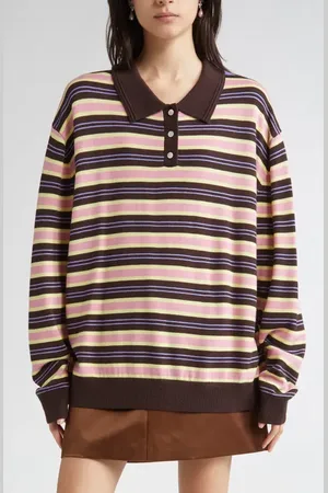 SANDY LIANG Woods Stripe Merino Wool Polo Sweater in at Nordstrom, Size Small