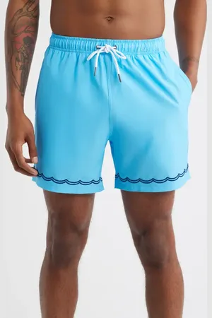 MAVRANS Wavy Stitch Embroidered Performance Swim Trunks in at Nordstrom, Size X-Large