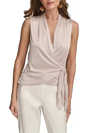 Donna Karan Textured Satin Sleeveless Wrap Top in at Nordstrom, Size X-Small