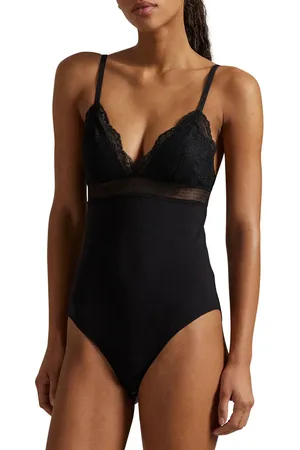 Ralph Lauren Lace & Stretch Cotton Rib Triangle Bodysuit in at Nordstrom, Size X-Large
