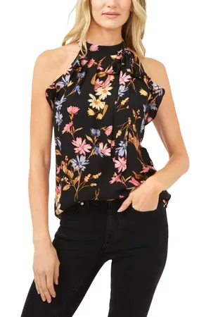 CE&CE Tie Neck Ruffle Sleeveless Blouse in at Nordstrom, Size X-Small