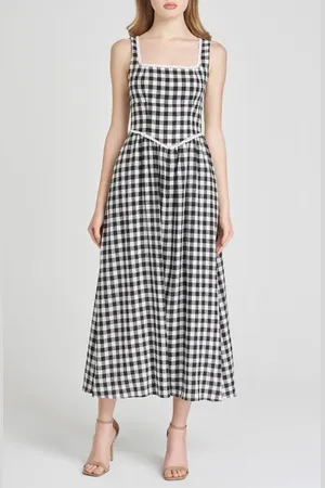 WAYF Gracie Gingham Linen Blend Midi Dress in at Nordstrom, Size X-Small