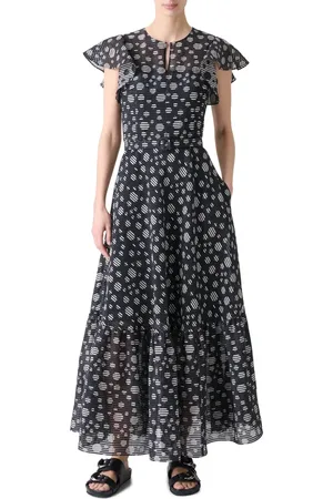 AKRIS Circle Print Burnout Stripe Flutter Sleeve Maxi Dress in at Nordstrom, Size 8