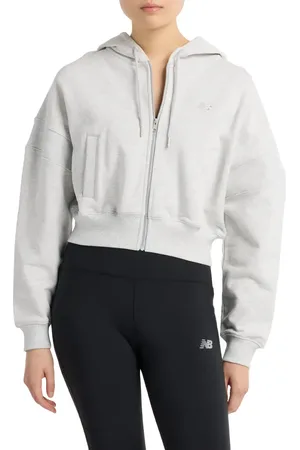 New Balance French Terry Crop Zip Hoodie in at Nordstrom, Size Medium