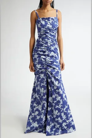 Carolina Herrera Floral Print Ruched Faille Gown in at Nordstrom, Size 12