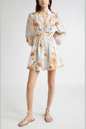 ZIMMERMANN Ascension Floral Long Sleeve Linen Minidress in at Nordstrom, Size 0P