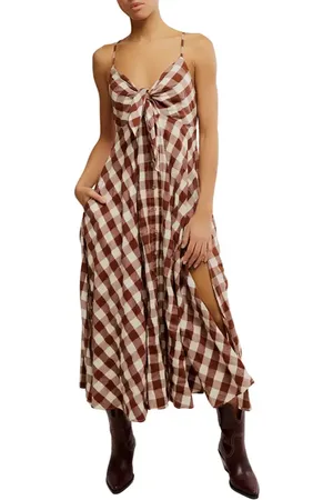 Free People Via Gingham Cotton Seersucker Sundress in at Nordstrom, Size X-Small