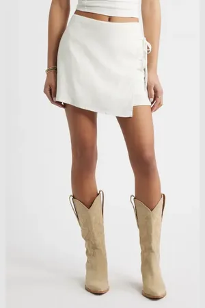 BP. Side Tie Linen Blend Miniskirt in at Nordstrom, Size Large
