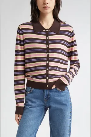 SANDY LIANG Summers Stripe Merino Wool Cardigan in at Nordstrom, Size Large