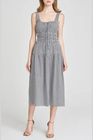 WAYF Nina Smock Waist Seersucker Midi Dress in at Nordstrom, Size Small