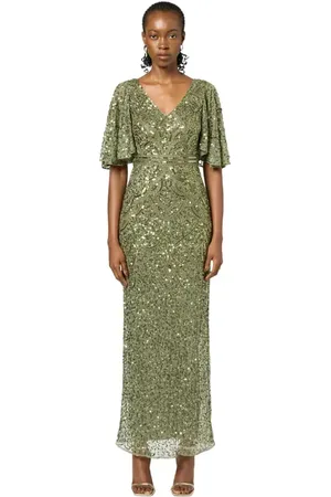 Beauut Occasion Embellished Sequin Beaded V Neck With Short Sleeves Evening Dress in at Nordstrom, Size 4
