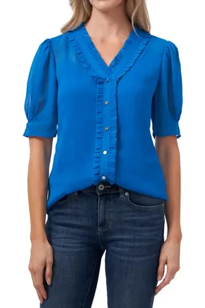 CE&CE Ruffle Detail Puff Sleeve Chiffon Blouse in at Nordstrom, Size X-Large