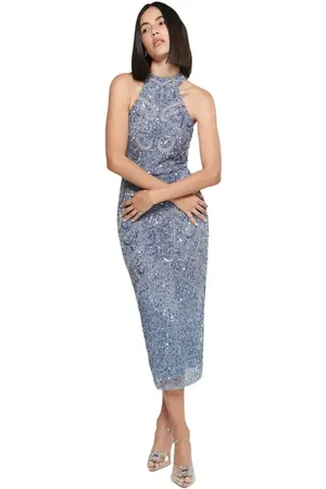 Beauut Occasion Embellished Sequin Beaded Halter Neck Evening Midi Dress in at Nordstrom, Size 4