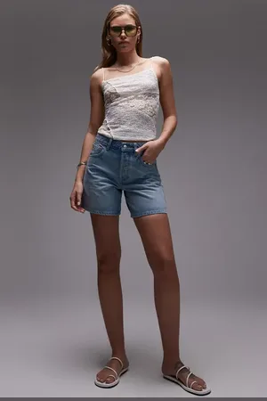 Topshop Editor High Waist Mid Thigh Denim Shorts in at Nordstrom, Size 8 Us