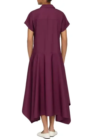 Lafayette 148 New York Drop Waist Organic Cotton Poplin Midi Shirtdress in at Nordstrom, Size Small