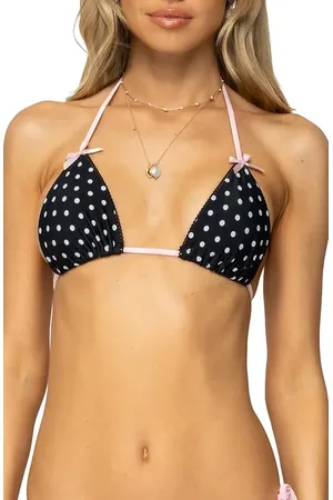 Edikted Leigh Polka Dot Triangle Bikini Top in at Nordstrom, Size Large