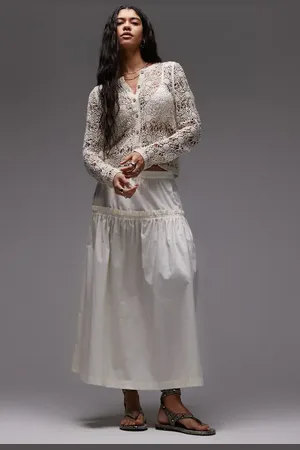Topshop Ruffle Seam Poplin Maxi Skirt in at Nordstrom, Size 8 Us