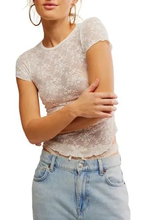Free People Ready to Go Lace T-Shirt in at Nordstrom, Size X-Small