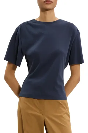 THEORY Ruched Shoulder Supima?? Cotton T-Shirt in at Nordstrom, Size Small