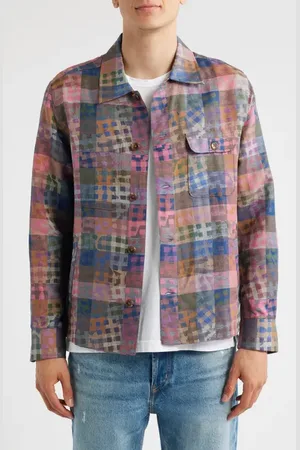Corridor Rocko Patchwork Jacquard Cotton & Linen Military Shirt Jacket in at Nordstrom, Size Small