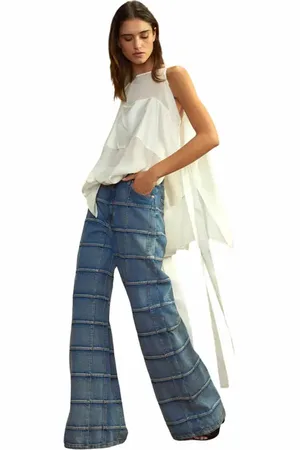 Cynthia Rowley Windowpane Wide-Leg Jeans in at Nordstrom, Size 27