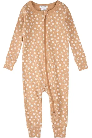 FIRSTS by petit lem Floral Cotton Rib Fitted One-Piece Pajamas in at Nordstrom, Size 12M