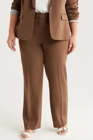 Tahari ASL Brushed Woven Straight Leg Pants in at Nordstrom, Size 14W
