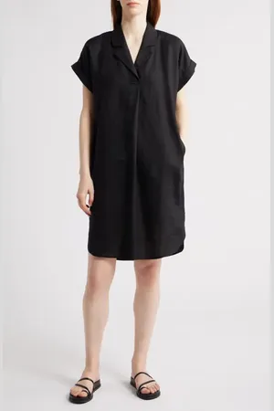 Eileen Fisher Cuff Sleeve Organic Linen Shift Dress in at Nordstrom, Size Large P