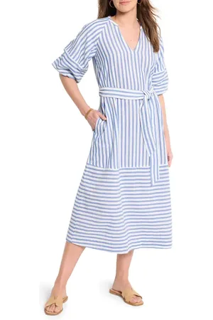 NIC+ZOE Mixed Stripe Belted Double Gauze Midi Dress in at Nordstrom, Size Petite P