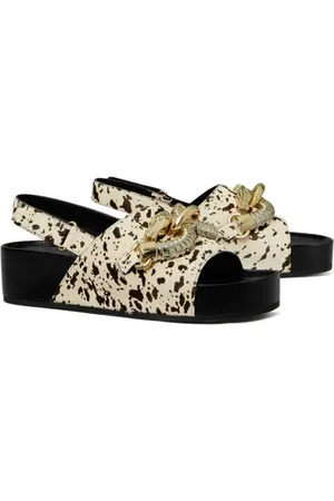 Tory Burch Jessa Genuine Calf Hair Slingback Platform Sandal in Cow Print /Black at Nordstrom, Size 10
