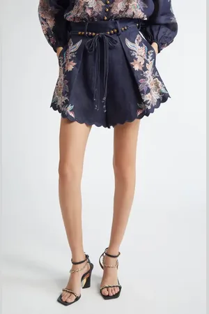ZIMMERMANN Rhiannon Tuck Paisley Print Linen Shorts in at Nordstrom, Size 4