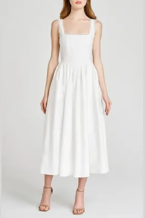WAYF Selene Lace Trim Stretch Cotton Midi Dress in at Nordstrom, Size X-Small