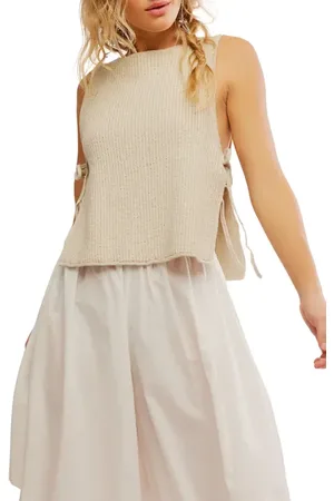 Free People Lizzie Rib Side Tie Sleeveless Cotton & Linen Sweater in at Nordstrom, Size X-Small