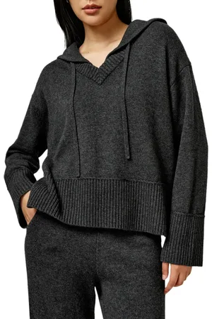 Lilysilk V Neck Wool-Cashmere Blend Hoodie for Women in at Nordstrom, Size Small