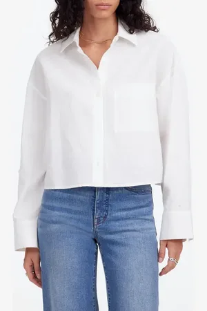 Madewell Straight Hem Crop Linen & Cotton Button-Up Shirt in at Nordstrom, Size Xx-Large