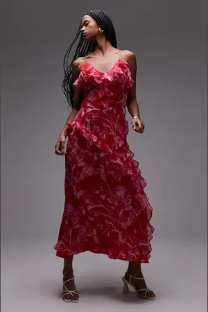 Topshop Ruffle Midi Slipdress in at Nordstrom, Size 8 Us