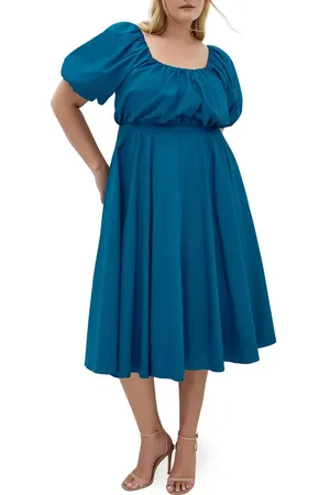 City Chic Rosabella Puff Sleeve Midi Dress in at Nordstrom