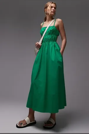 Topshop Shirred Cutout Cotton Poplin Midi Sundress in at Nordstrom, Size 12 Us