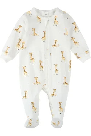 FIRSTS by petit lem Giraffe Print Cotton One-Piece Footed Pajamas in at Nordstrom, Size 9M