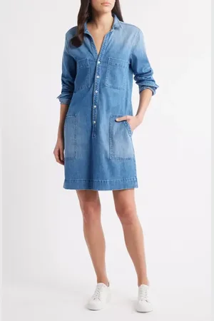 FRANK & EILEEN Southern Ireland Patch Pocket Long Sleeve Denim Shirtdress in at Nordstrom, Size X-Large