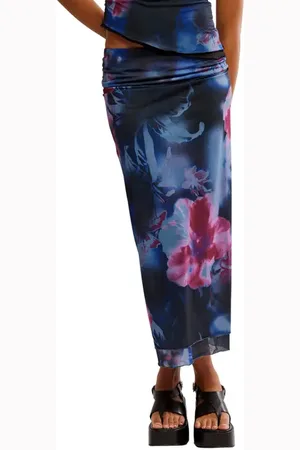 Free People Sunset Print Mesh Maxi Skirt in at Nordstrom, Size Large