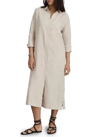 ALEX MILL Long Sleeve Linen Midi Shirtdress in at Nordstrom, Size X-Small