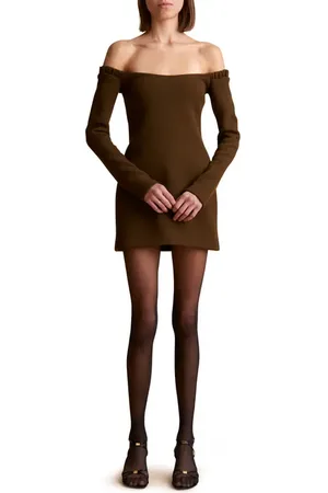 Khaite Octavia Off the Shoulder Long Sleeve Wool Crepe Minidress in at Nordstrom, Size X-Small