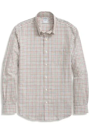 Brooks Brothers Lux Check Brushed Twill Button-Down Shirt in at Nordstrom, Size Small
