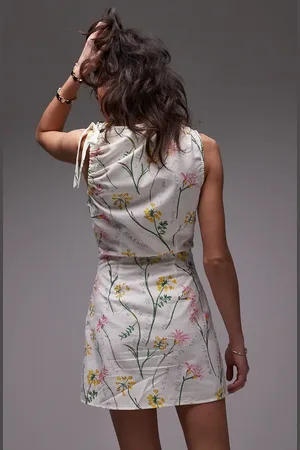 Topshop Floral Tie Strap Linen Minidress in at Nordstrom, Size 0 Us