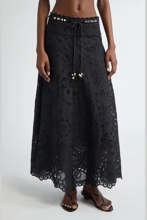 ZIMMERMANN Rhiannon Guipure Lace Trim Cotton Maxi Skirt in at Nordstrom, Size 3
