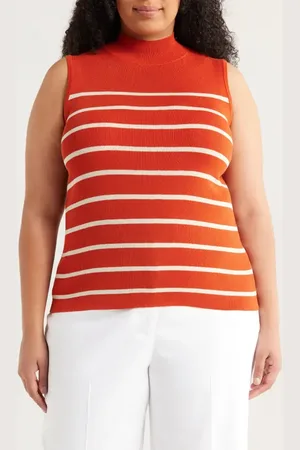 Tahari ASL Stripe Sleeveless Mock Neck Sweater in at Nordstrom, Size 3 X
